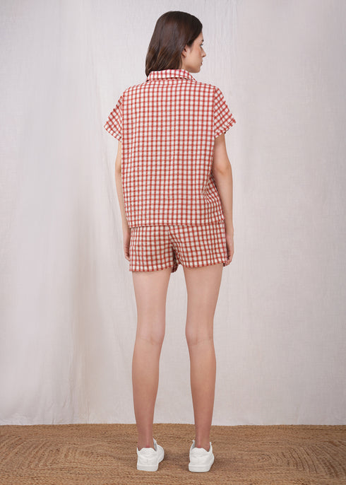 Women's Red Check Bardez Shirt Set Hornbill